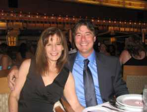 Mike and a friend at a restaurant dinner