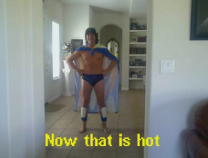 Mike in a superhero costume
